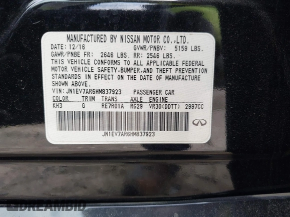 2017 Infiniti Q50 Premium with VIN JN1EV7AR6HM837923, listed as a IAAI auction lot 42255798 with 90,371 mi miles and . Bid and sale history available at DreamBid. Image 9.