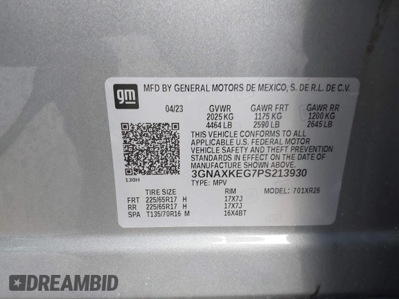 2023 Chevrolet Equinox LT with VIN 3GNAXKEG7PS213930, listed as a IAAI auction lot 42158177 with 41,664 mi miles and . Bid and sale history available at carsss.com. Image 9.