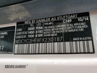 2015 Mercedes-Benz G-Class G 550 with VIN WDCYC3HF8FX230187, listed as a Copart auction lot 75098434 with 0 mi miles and Salvage Title. Bid and sale history available at carsss.com. Image 12.
