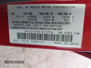 2015 Mazda 6 i Touring with VIN JM1GJ1V5XF1213756, listed as a IAAI auction lot 41943777 with 105,736 mi miles and . Bid and sale history available at carsss.com. Image 9.