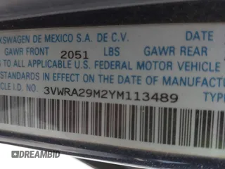 2000 Volkswagen Jetta GL z VIN 3VWRA29M2YM113489, wystawiony jako IAAI lot #41611184 z przebiegiem 210 865 mil mil oraz . Historia ofert i sprzedaży dostępna na DreamBid. Obrazek 9.