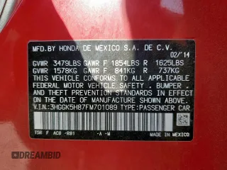 2015 Honda Fit EX-L with VIN 3HGGK5H87FM701089, listed as a Copart auction lot 54057335 with 88,423 mi miles and Salvage title. Bid and sale history available at DreamBid. Image 13.