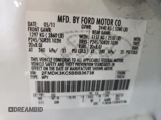 2011 Ford Edge Limited with VIN 2FMDK3KC5BBB36738, listed as a Copart auction lot 63859325 with 190,502 mi miles and Salvage title. Bid and sale history available at DreamBid. Image 13.