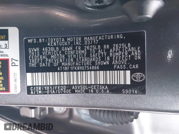 2017 Toyota Camry XLE z VIN 4T1BF1FK8HU754866, wystawiony jako IAAI lot #41465628 z przebiegiem 92 583 mil mil oraz . Historia ofert i sprzedaży dostępna na DreamBid. Obrazek 9.
