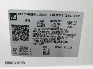 2022 GMC Terrain SLE z VIN 3GKALMEV2NL281045, wystawiony jako Copart lot #63571405 z przebiegiem 23 472 mil mil oraz Nie do naprawy • Non repairable. Historia ofert i sprzedaży dostępna na DreamBid. Obrazek 14.