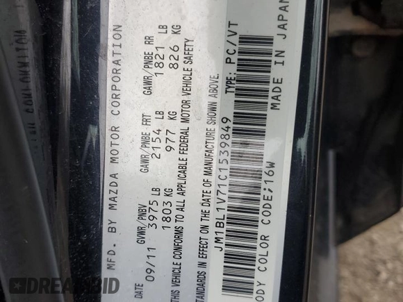2012 Mazda 3 i Touring z VIN JM1BL1V71C1539849, wystawiony jako Copart lot #54977715 z przebiegiem 171 917 mil mil oraz Szkoda całkowita • Salvage title. Historia ofert i sprzedaży dostępna na DreamBid. Obrazek 13.
