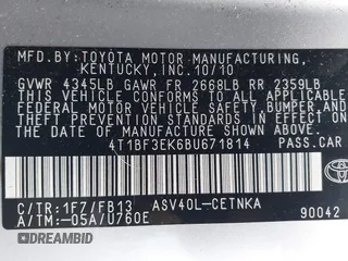 2011 Toyota Camry LE z VIN 4T1BF3EK6BU671814, wystawiony jako IAAI lot #42367753 z przebiegiem 182 728 mil mil oraz . Historia ofert i sprzedaży dostępna na DreamBid. Obrazek 9.