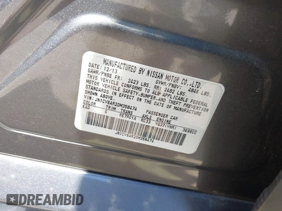 2013 Infiniti G37 x with VIN JN1CV6AR2DM358474, listed as a IAAI auction lot 42052200 with 87,273 mi miles. Bid and sale history available at carsss.com. Image 9.