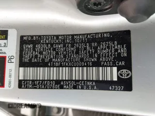 2012 Toyota Camry L z VIN 4T1BF1FKXCU009416, wystawiony jako IAAI lot #42136155 z przebiegiem 222 244 mil mil oraz . Historia ofert i sprzedaży dostępna na DreamBid. Obrazek 9.