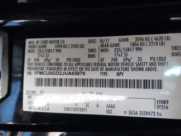 2018 Ford Escape SE with VIN 1FMCU0GD2JUA65979, listed as a IAAI auction lot 41894516 with 145,424 mi miles. Bid and sale history available at carsss.com. Image 9.