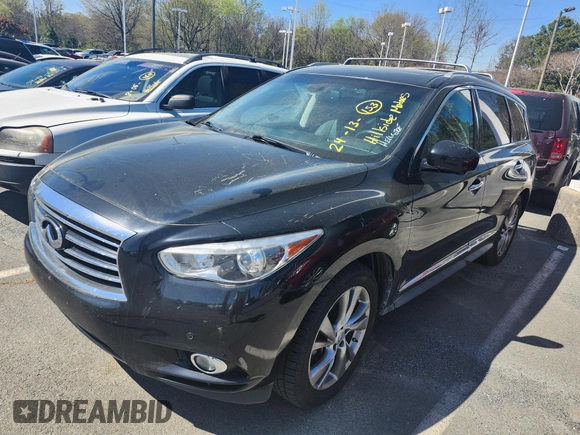 2013 Infiniti JX35 z VIN 5N1AL0MMXDC328874, wystawiony jako IAAI lot #41928856 z przebiegiem 153 605 mil mil oraz . Historia ofert i sprzedaży dostępna na DreamBid. Obrazek 2.