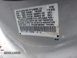 2008 Honda Odyssey EX-L with VIN 5FNRL38718B076647, listed as a IAAI auction lot 41854493 with 168,455 mi miles. Bid and sale history available at carsss.com. Image 9.