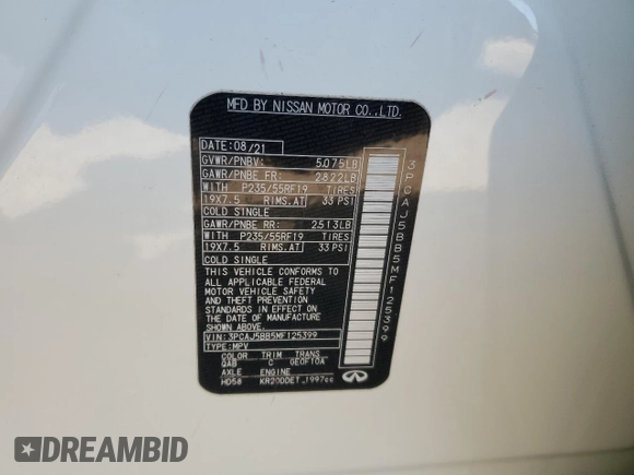 2021 Infiniti QX50 Luxe z VIN 3PCAJ5BB5MF125399, wystawiony jako Copart lot #45708015 z przebiegiem 26 913 mil mil oraz Szkody całkowita. Historia ofert i sprzedaży dostępna na DreamBid. Obrazek 14.