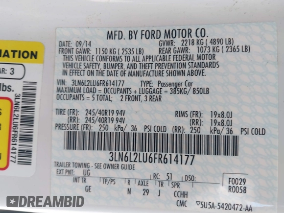 2015 Lincoln MKZ Hybrid with VIN 3LN6L2LU6FR614177, listed as a IAAI auction lot 42442715 with 171,460 mi miles and . Bid and sale history available at DreamBid. Image 9.