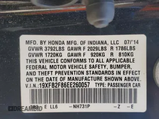 2014 Honda Civic Sedan EX with VIN 19XFB2F86EE260057, listed as a Copart auction lot 46156425 with 149,540 mi miles and Salvage Title. Bid and sale history available at carsss.com. Image 14.