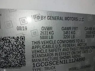 2020 Chevrolet Colorado 2WD LT with VIN 1GCGSCEN1L1124890, listed as a IAAI auction lot 41856902 with 85,512 mi miles. Bid and sale history available at carsss.com. Image 18.