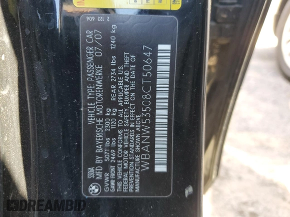 2008 BMW 5 Series 550i with VIN WBANW53508CT50647, listed as a Copart auction lot 44082465 with 153,738 mi miles and Clean Title. Bid and sale history available at carsss.com. Image 12.
