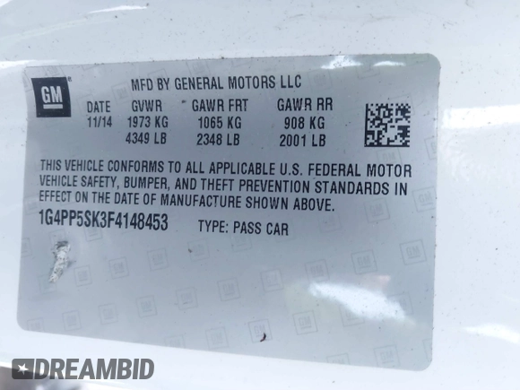 2015 Buick Verano z VIN 1G4PP5SK3F4148453, wystawiony jako IAAI lot #41363931 z przebiegiem 86 844 mil mil oraz . Historia ofert i sprzedaży dostępna na DreamBid. Obrazek 9.