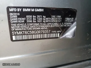 2016 BMW X5 M with VIN 5YMKT6C58G0R79357, listed as a Copart auction lot 79043573 with 91,993 mi miles. Bid and sale history available at carsss.com. Image 13.