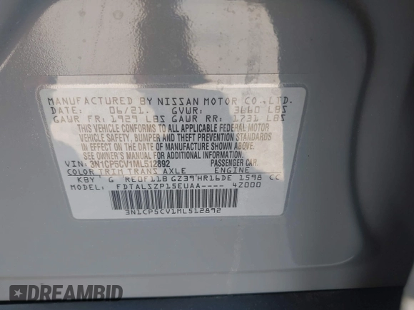 2021 Nissan Kicks SV with VIN 3N1CP5CV1ML512892, listed as a IAAI auction lot 42016955 with 63,754 mi miles. Bid and sale history available at carsss.com. Image 9.