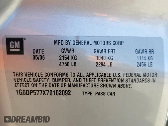 2007 Cadillac CTS with VIN 1G6DP577X70102092, listed as a Copart auction lot 57217714 with 0 mi miles and Salvage Title. Bid and sale history available at carsss.com. Image 12.
