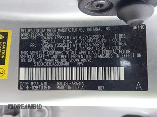 2010 Toyota Highlander Limited with VIN 5TDDK3EH3AS030488, listed as a IAAI auction lot 41695234 with 204,046 mi miles and . Bid and sale history available at DreamBid. Image 9.