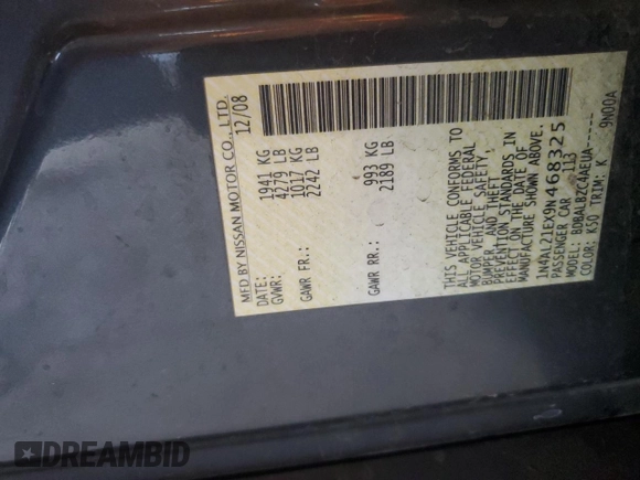 2009 Nissan Altima S with VIN 1N4AL21EX9N468325, listed as a Copart auction lot 55442045 with 158,315 mi miles and Salvage Title. Bid and sale history available at DreamBid. Image 12.