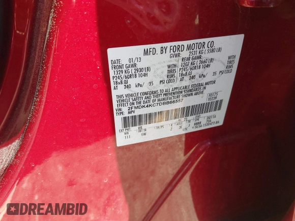 2013 Ford Edge Limited with VIN 2FMDK4KC7DBB66557, listed as a IAAI auction lot 41860046 with 136,414 mi miles. Bid and sale history available at carsss.com. Image 9.