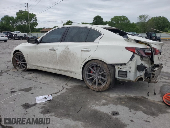 2019 Infiniti Q50 Red Sport 400 with VIN JN1FV7AP4KM760088, listed as a Copart auction lot 56147365 with 106,541 mi miles and Salvage title. Bid and sale history available at DreamBid. Image 2.