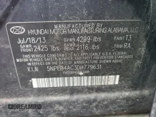 2013 Hyundai Sonata GLS with VIN 5NPEB4AC3DH779631, listed as a Copart auction lot 54946595 with 98,237 mi miles and Salvage Title. Bid and sale history available at carsss.com. Image 12.