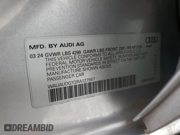 2024 Audi A3 Premium z VIN WAUAUDGY2RA127557, wystawiony jako Copart lot #58738645 z przebiegiem 18 581 mil mil oraz Tytuł czysty. Historia ofert i sprzedaży dostępna na DreamBid. Obrazek 13.