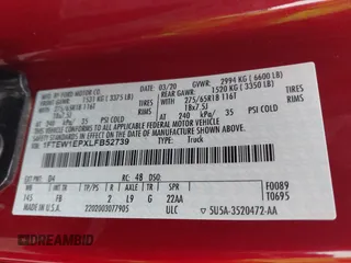 2020 Ford F-150 XL with VIN 1FTEW1EPXLFB52739, listed as a IAAI auction lot 42255638 with 104,123 mi miles and . Bid and sale history available at DreamBid. Image 9.