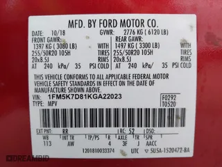 2019 Ford Explorer XLT with VIN 1FM5K7D81KGA22023, listed as a IAAI auction lot 41699119 with 75,247 mi miles. Bid and sale history available at carsss.com. Image 9.