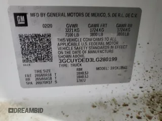 2020 Chevrolet Silverado 1500 LT with VIN 3GCUYDED3LG280199, listed as a Copart auction lot 48960155 with Not Provided miles and Salvage Title. Bid and sale history available at DreamBid. Image 13.
