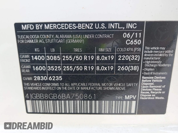 2011 Mercedes-Benz M 350 z VIN 4JGBB8GB6BA750861, wystawiony jako IAAI lot #42413339 z przebiegiem 185 866 mil mil oraz . Historia ofert i sprzedaży dostępna na DreamBid. Obrazek 9.