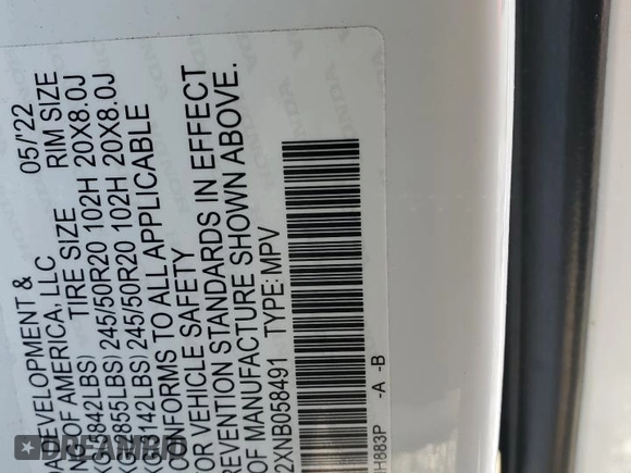 2022 Honda Pilot Special Edition with VIN 5FNYF6H2XNB058491, listed as a Copart auction lot 45369435 with 0 mi miles and Salvage Title. Bid and sale history available at carsss.com. Image 15.