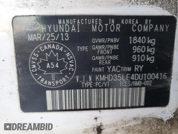 2013 Hyundai Elantra GT with VIN KMHD35LE4DU100416, listed as a Copart auction lot 42639174 with 212,182 mi miles and Salvage Title. Bid and sale history available at carsss.com. Image 12.