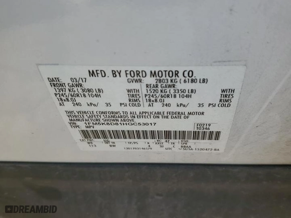 2017 Ford Explorer XLT with VIN 1FM5K8D81HGC53017, listed as a Copart auction lot 43862175 with 210,363 mi miles and Salvage Title. Bid and sale history available at carsss.com. Image 13.
