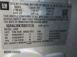 2013 Chevrolet Captiva Sport LT with VIN 3GNAL3EK7DS573135, listed as a Copart auction lot 69712314 with 138,677 mi miles and Clean Title. Bid and sale history available at DreamBid. Image 13.