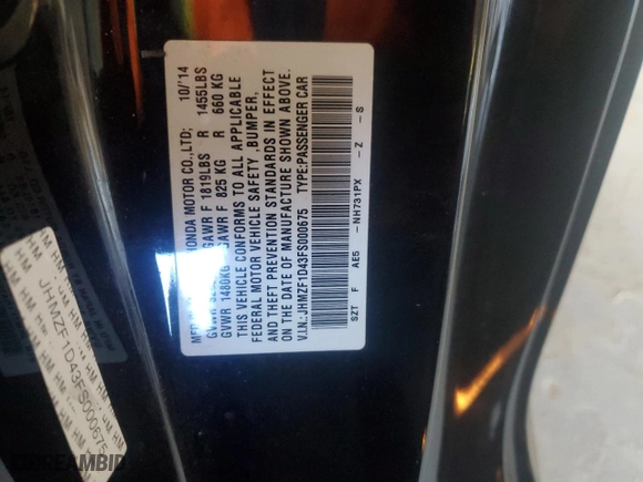 2015 Honda CR-Z with VIN JHMZF1D43FS000675, listed as a Copart auction lot 48074565 with NaN miles and Salvage Title. Bid and sale history available at carsss.com. Image 13.