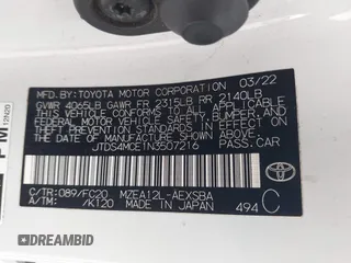 2022 Toyota Corolla SE with VIN JTDS4MCE1N3507216, listed as a IAAI auction lot 40074846 with 68,809 mi miles. Bid and sale history available at carsss.com. Image 9.