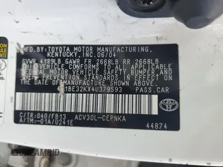 2004 Toyota Camry LE with VIN 4T1BE32KX4U379593, listed as a Copart auction lot 53391455 with 221,056 mi miles and Salvage Title. Bid and sale history available at carsss.com. Image 12.