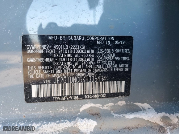 2019 Subaru Crosstrek Hybrid with VIN JF2GTDNC6KH335494, listed as a Copart auction lot 42625095 with 62,437 mi miles and Salvage Title. Bid and sale history available at carsss.com. Image 13.
