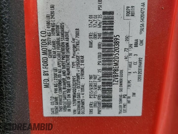 2013 Ford Mustang V6 with VIN 1ZVBP8EM2D5203895, listed as a Copart auction lot 55858695 with 110,219 mi miles and Salvage title. Bid and sale history available at DreamBid. Image 13.