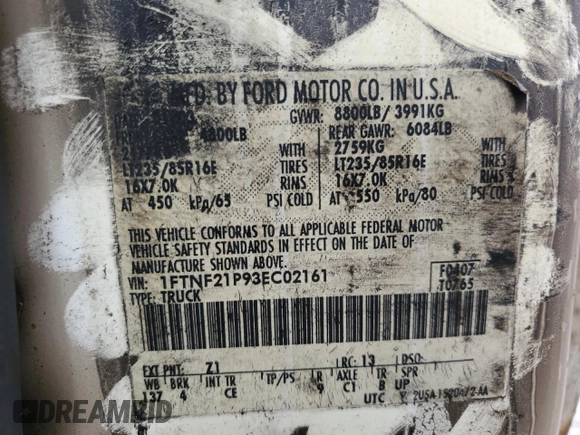 2003 Ford F-250 XL z VIN 1FTNF21P93EC02161, wystawiony jako Copart lot #51438245 z przebiegiem Nie podano mil oraz Szkoda całkowita • Salvage title. Historia ofert i sprzedaży dostępna na DreamBid. Obrazek 13.