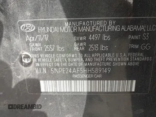 2017 Hyundai Sonata SE with VIN 5NPE24AF5HH589149, listed as a IAAI auction lot 41810444 with 168,924 mi miles. Bid and sale history available at carsss.com. Image 9.
