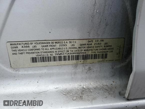 2009 Volkswagen Jetta SE z VIN 3VWRZ71K89M062050, wystawiony jako Copart lot #83973194 z przebiegiem 48 996 mil mil oraz Szkoda całkowita • Salvage title. Historia ofert i sprzedaży dostępna na DreamBid. Obrazek 14.