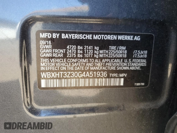2016 BMW X1 xDrive28i with VIN WBXHT3Z30G4A51936, listed as a Copart auction lot 53752795 with 104,221 mi miles and Salvage Title. Bid and sale history available at carsss.com. Image 13.