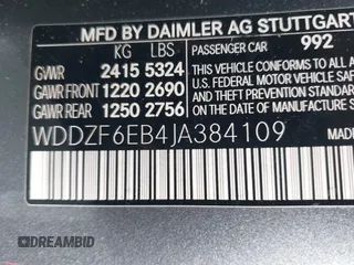 2018 Mercedes-Benz E-Class AMG E 43 with VIN WDDZF6EB4JA384109, listed as a IAAI auction lot 41417087 with 64,983 mi miles. Bid and sale history available at carsss.com. Image 9.