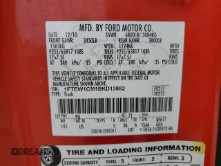 2011 Ford F-150 XL with VIN 1FTEW1CM1BKD13882, listed as a Copart auction lot 58329505 with Not provided miles and Salvage title. Bid and sale history available at DreamBid. Image 12.